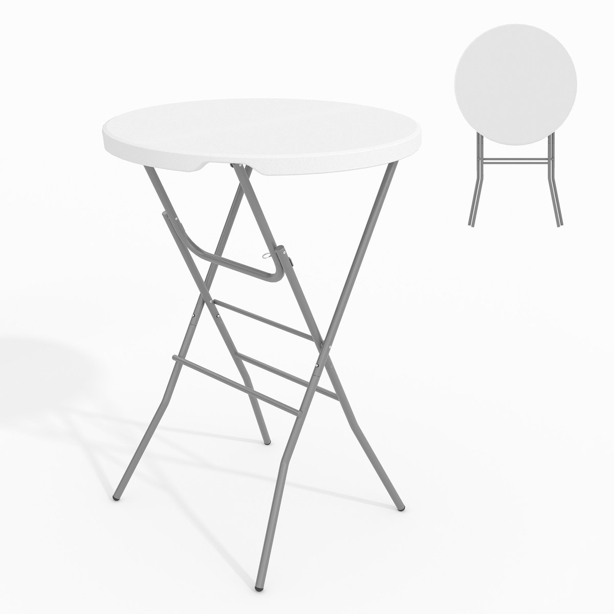 Opklapbaar Statafel Rond - 80x80x110cm - Bistrotafel - Tuintafel Buiten - HDPE Tafelblad - Voor Feest Tuin Terras - Zonder Stoelen - Wit