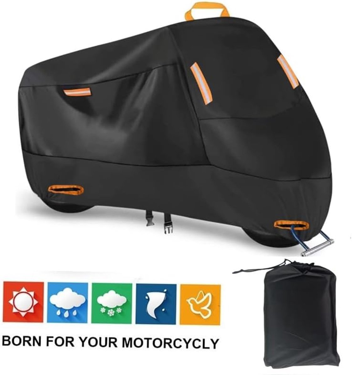 Waterdicht Motorhoes - 245 x 105 x 125 cm - 210D Oxford Afdekhoes - voor Motor & Scooter - Winddicht - met Elastische Zoom & Klikgesp - UV-Bestendig & Ademend - Inclusief Opbergtas - Zwart – foto 6