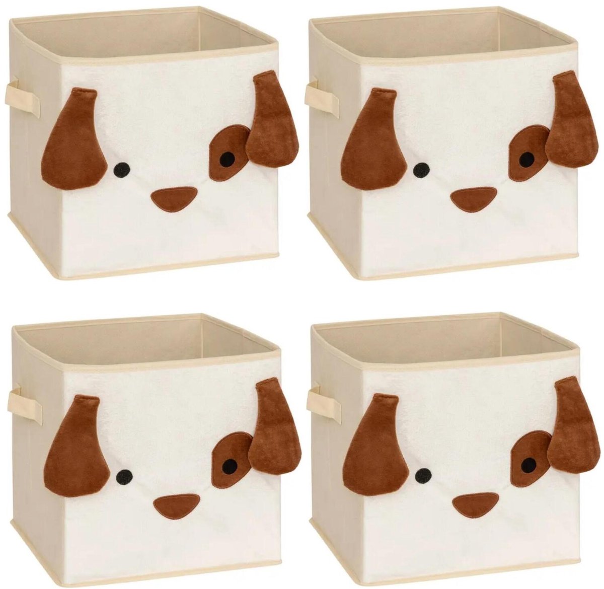 Atmosphera Opbergmand kastmand - 4x - voor kinderkamer - dieren thema hond - 29 x 29 x 29 cm - Vakkenkast manden - karton - beige