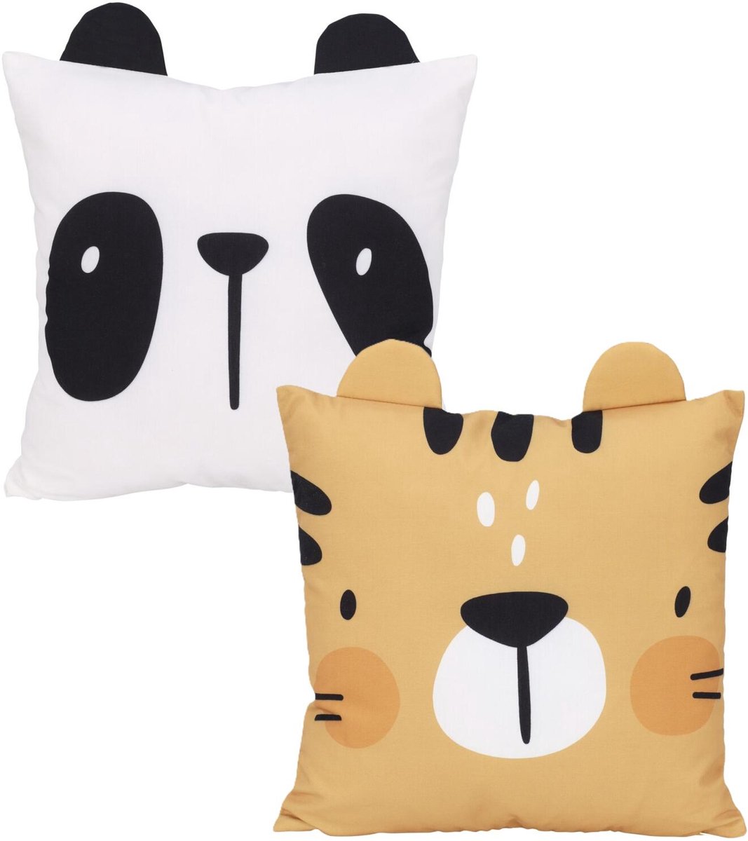 Home & Styling Dieren sierkussen set - 2x - kinderkamer - panda en tijger - 40 x 40 cm - polyester