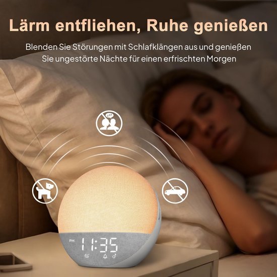 Wekker met Natuurlijke Geluiden - Wake-up Light Nachttlampje - Rustig Wakker Worden - Simuleert Zonsopkomst - 18 x 18 cm — afbeelding 2