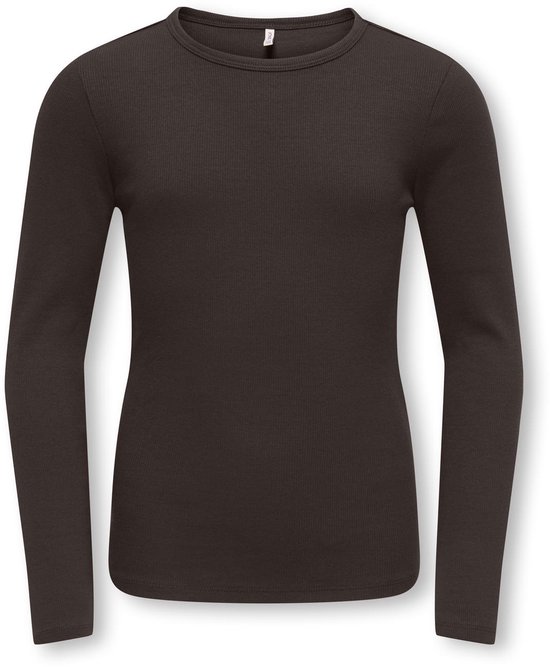 Bruin, geribbelde longsleeve top met ronde hals.