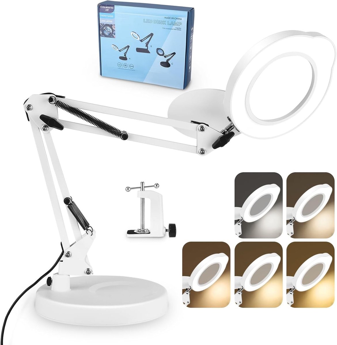 Vergrootlamp - Wit - 15x Vergrootglas met LED Verlichting en Draaibare Arm - Voor Handwerk en Lezen