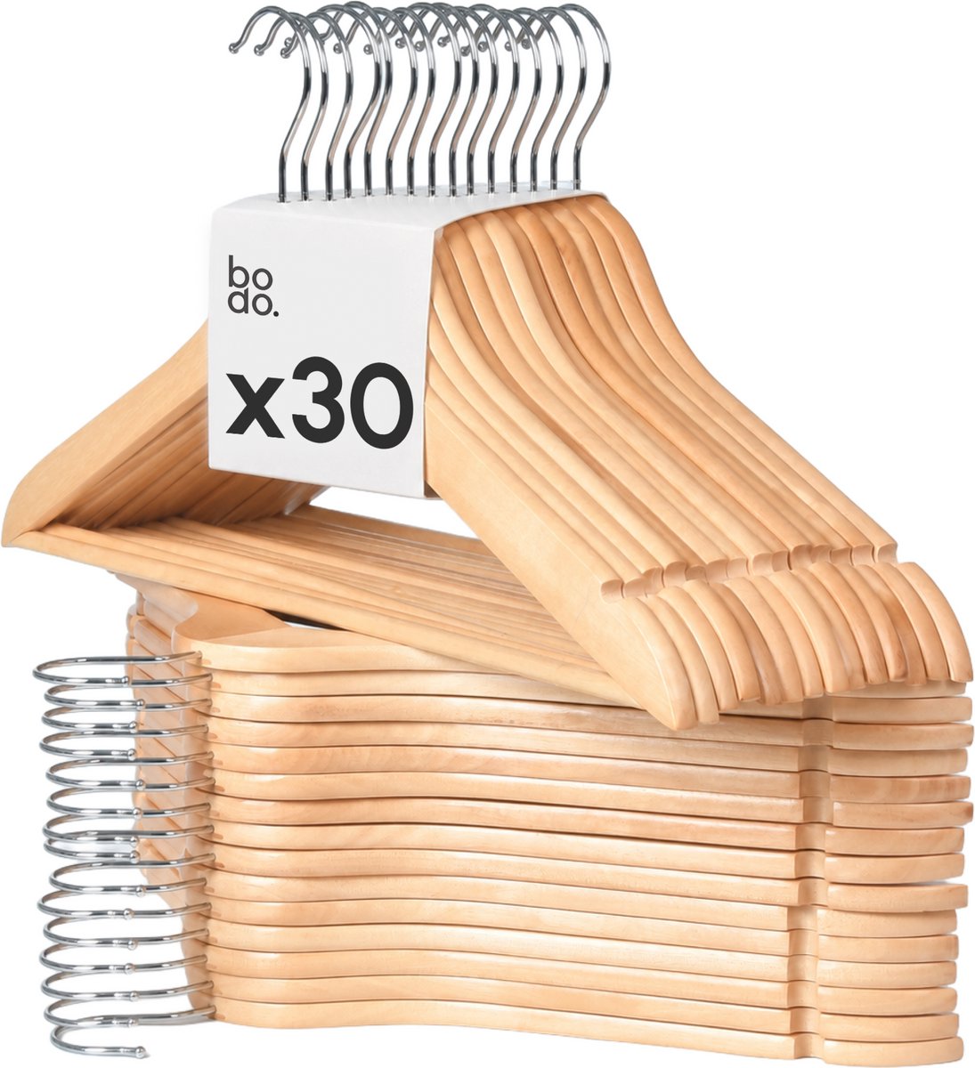 Kledinghangers - 30 stuks - hout naturel - Bodo