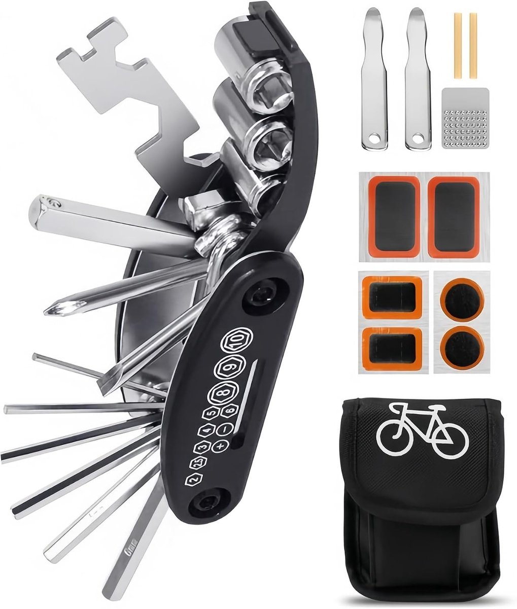 Multitool voor de fiets - Zwart - 16-in-1 Fietsgereedschap voor Reparaties - Voor Mountainbikes en Fietsen