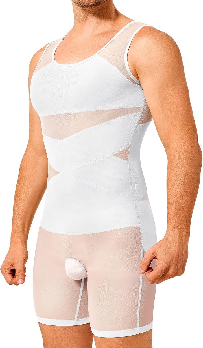Heren Compressie Shirt Onderhemd Buik Controle Sterke Volledig Lichaam Shaper met Beenstukken Afslanken Figuur Vormen Controle Tank Top