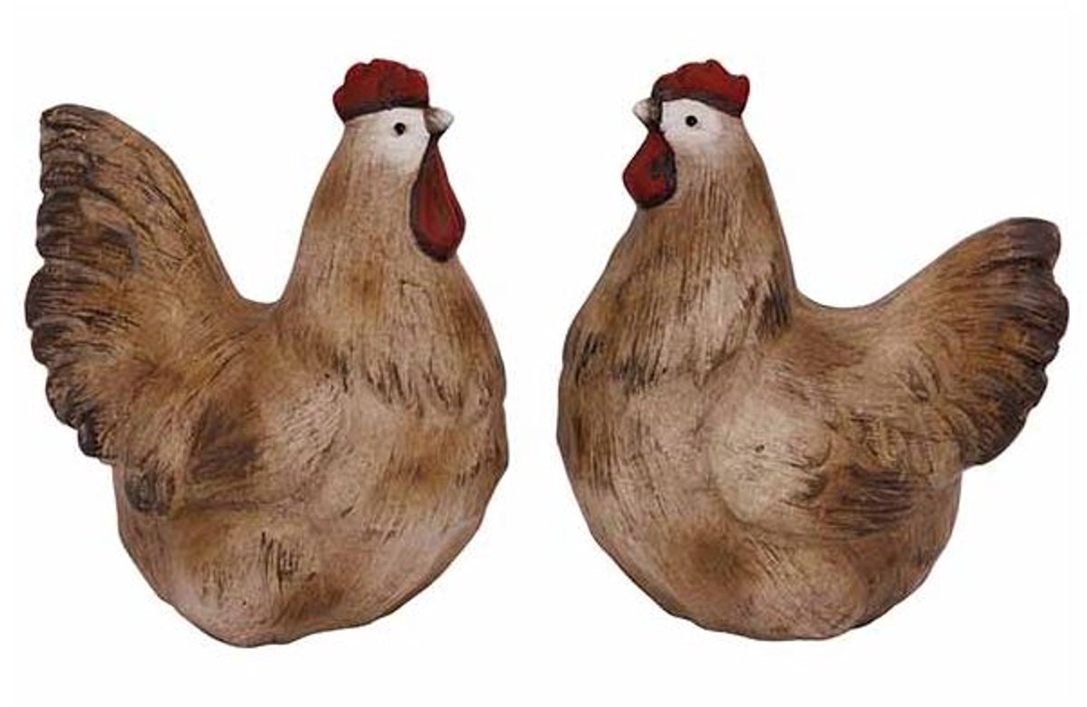 Beeld Ass2 Chicken-rooster Bruin 12,7x9, 2xh15,2cm Andere Dolomiet