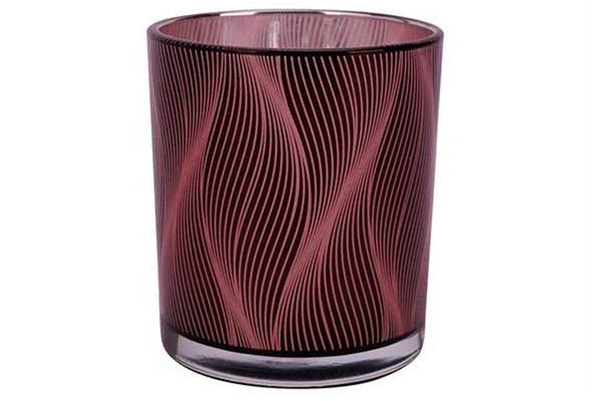 Theelichthouder Waves Bordeaux 7x7xh8cm Glas