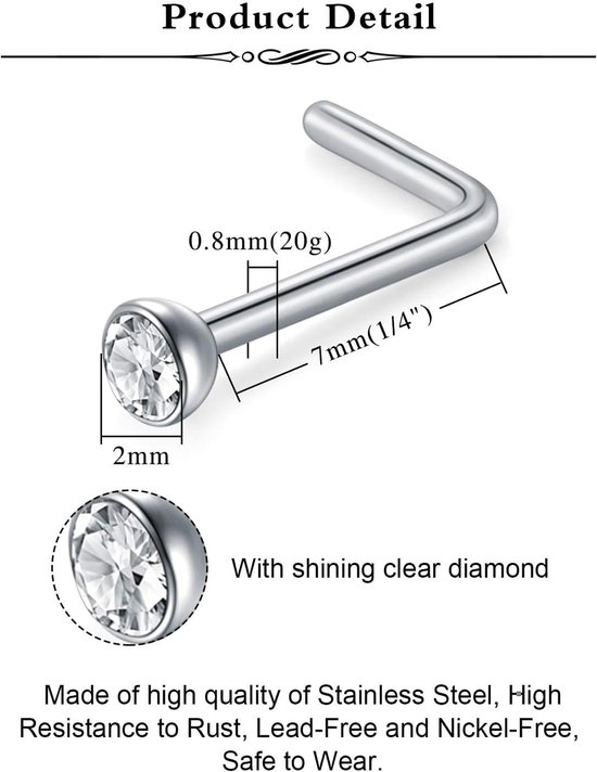 18G/20G Neus Ringen Hoepel Neus Piercing L-vormige Neus Studs Schroef Hoge Neusgat Piercing Sieraden CZ C-vormige Septum Ring Set — afbeelding 2