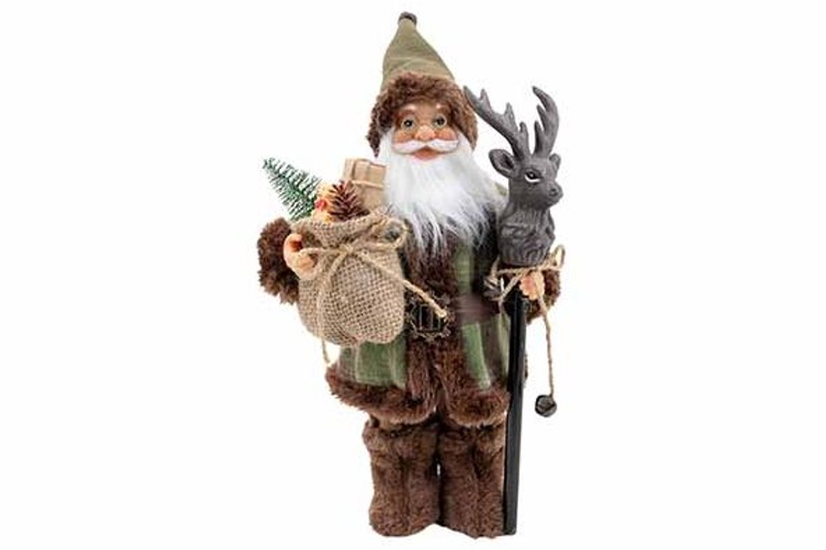 Kerstman Standing Groen Bruin 18x12xh30c M Textiel