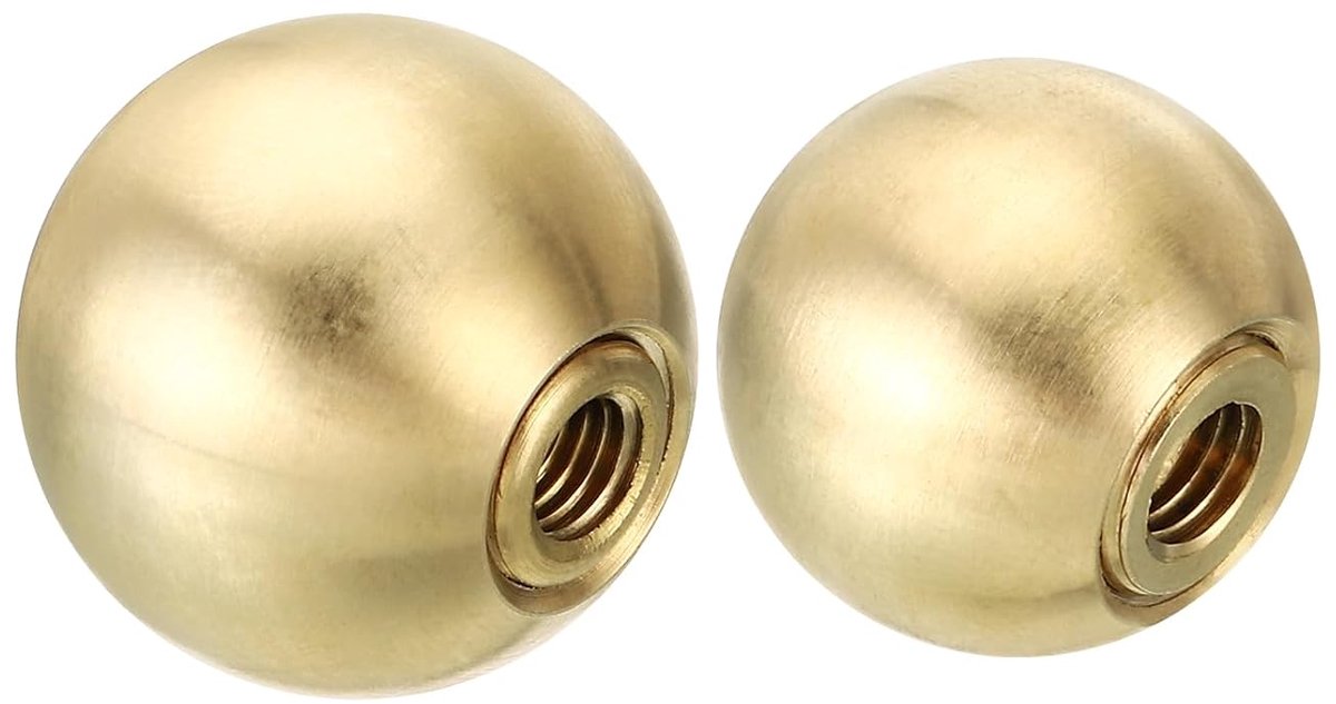 Kogelknoppen voor lamp, 20 mm 25 mm, 2 stuks moeren met gebogen kop van massief messing voor lampenkap, met messing reduceeradapter voor tafel- en vloerlampen