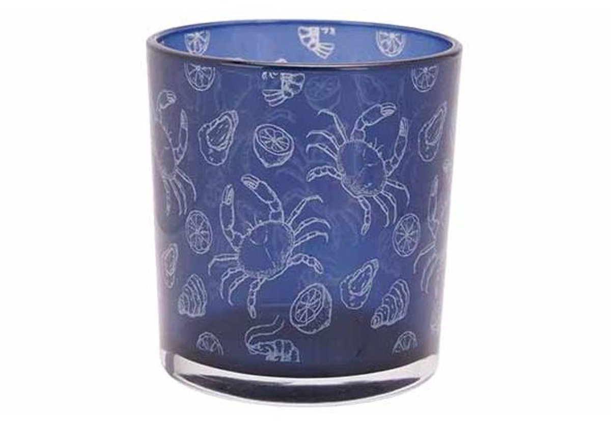 Theelichthouder Crabs Blauw 7x7xh8cm Gla S