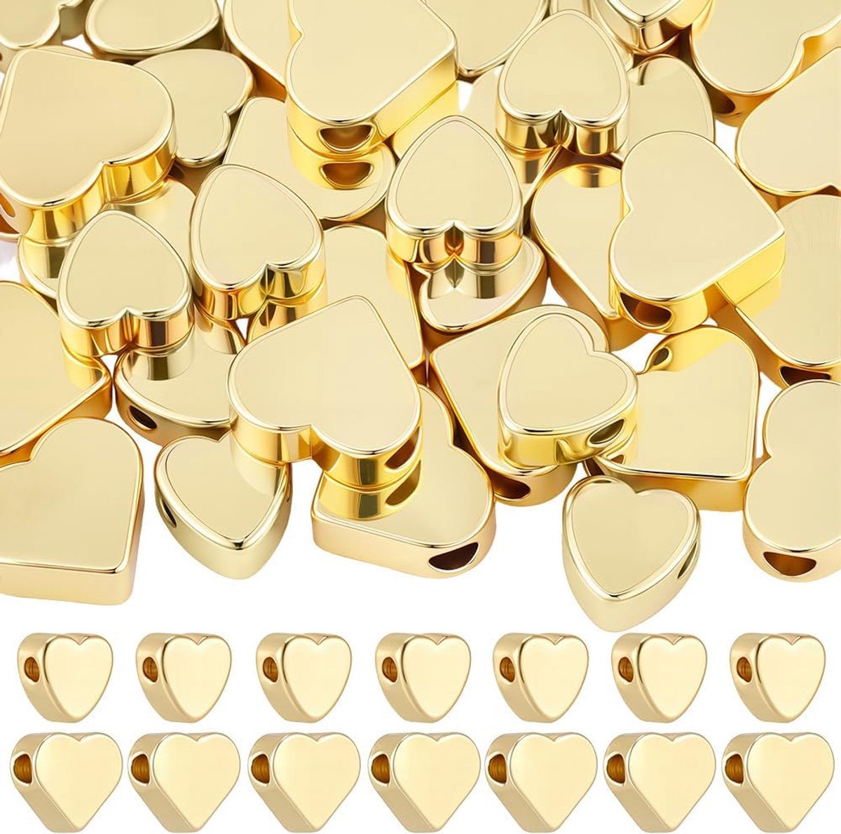60 stuks 4,5 x 5/6 x 7 mm 18K vergulde hartkralen messing kleine metalen liefdesvormige afstandskralen los voor het maken van sieraden maken Valentijn ketting armband oorbel ambachten