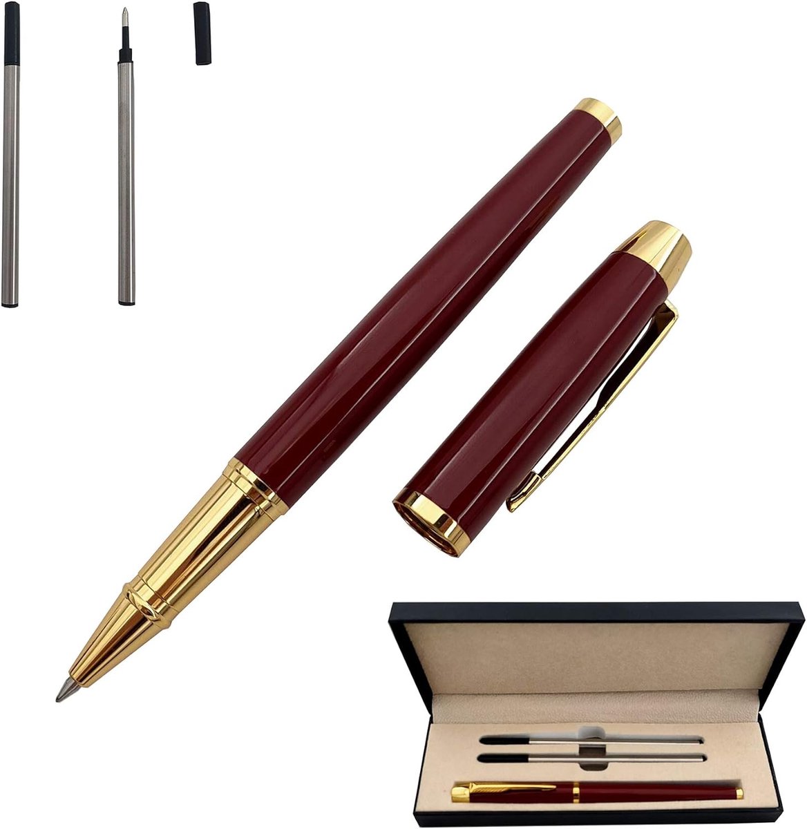 handtekening Pen Kantoor Rollerball Pen Zwarte Inkt Balpen Leuke Gift Pen voor Familie, Klasgenoot en Collega 0,5 mm Vervangbare navullingen - Geschenkdoos (Rood)