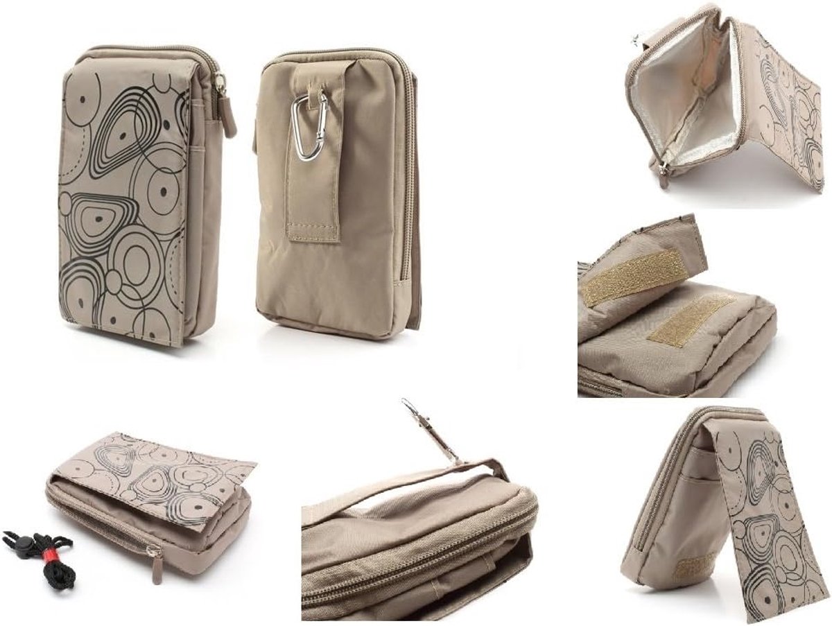 verticale strepen, nylon, tas met ritssluiting, voor Tecno L7 – beige (16 x 9,5 cm)