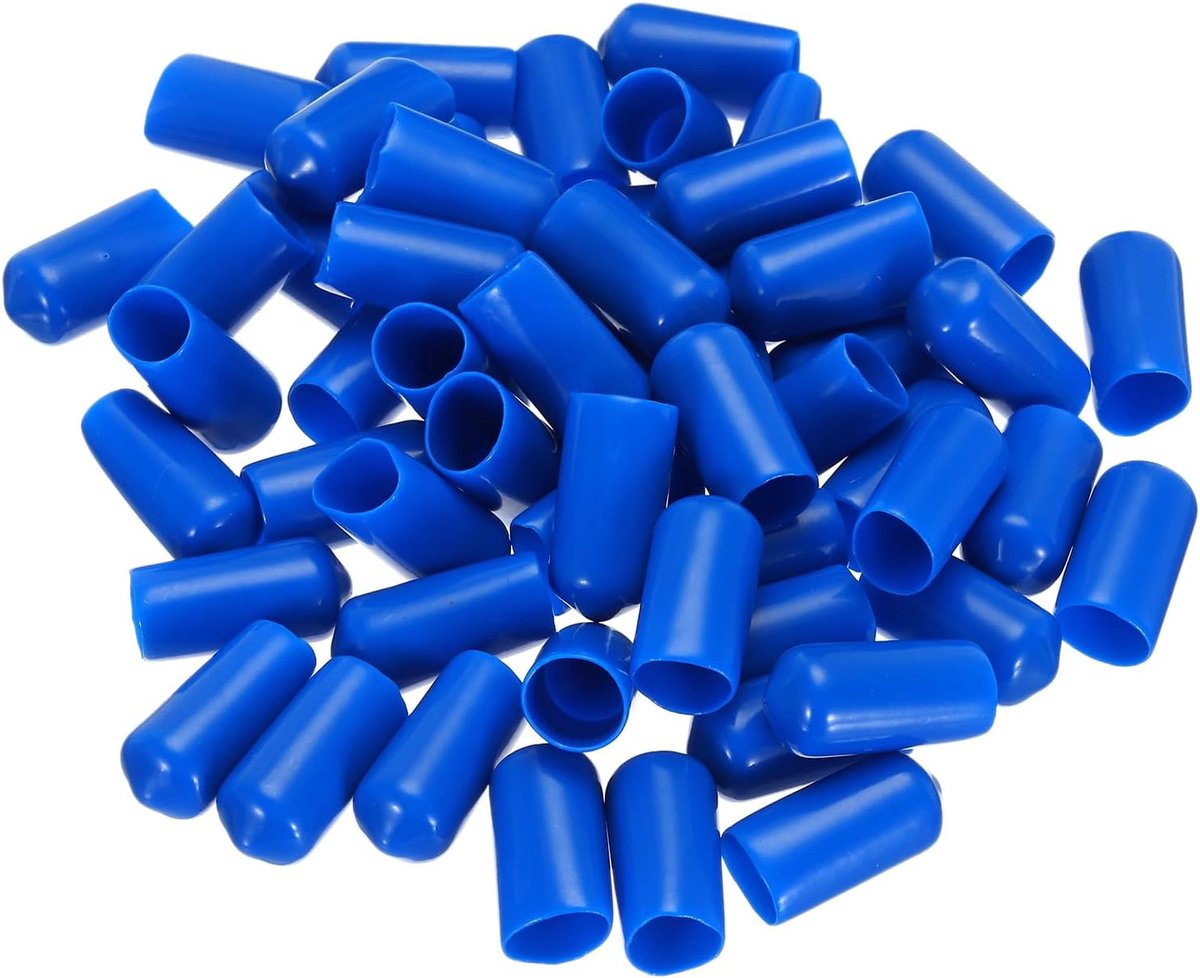 Rubberen doppen, 100 stuks, 9,5 mm (3/8") ID, vinyl, pvc, ronde buis, schroefdoppen, schroefdoppen, blauw