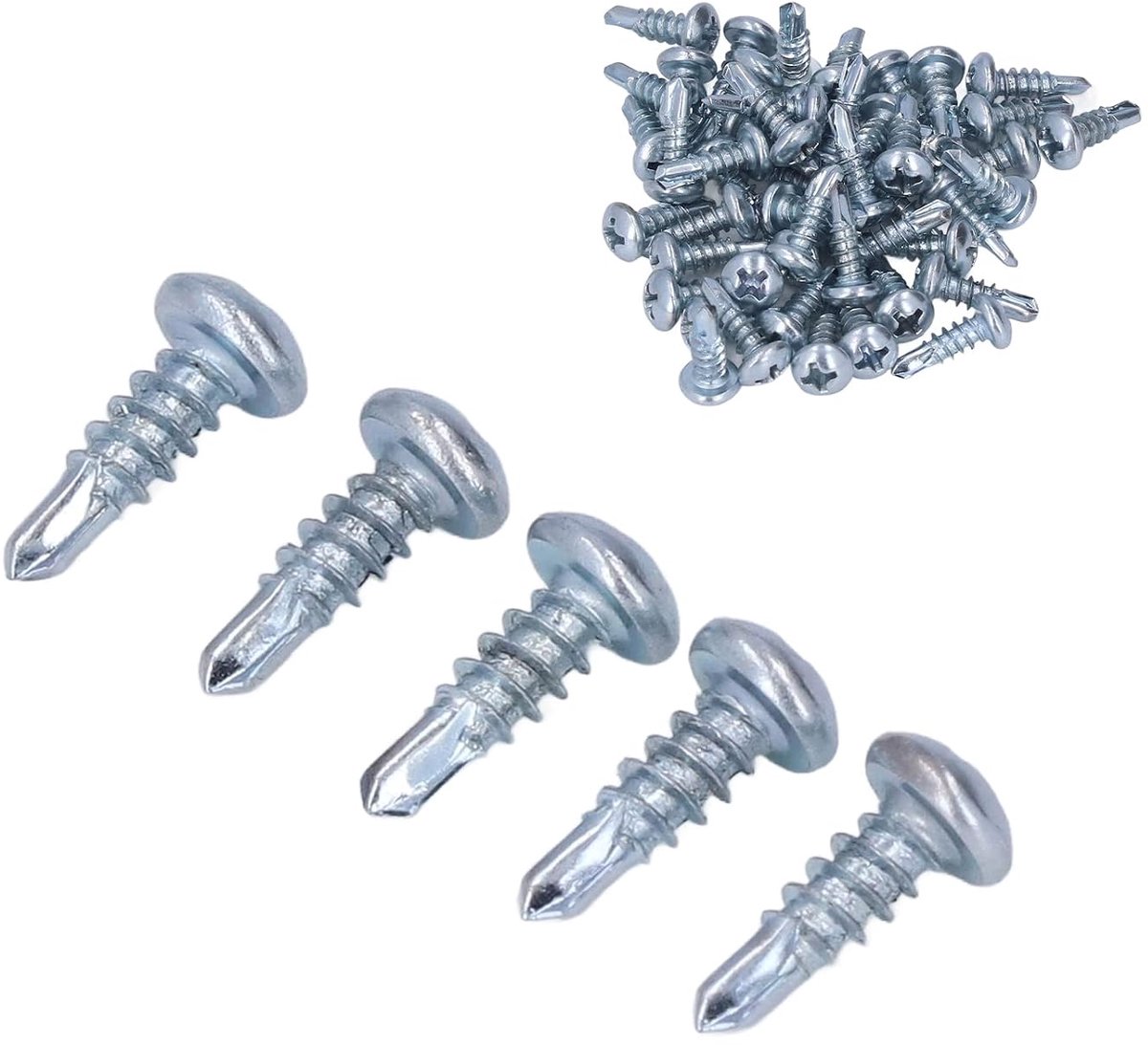 50 STKS Ronde Kop Boorschroef Set Zelftappende Schroeven Koolstofstaal Gegalvaniseerde Zelfborende Schroeven 4.2x13mm(Ronde kop kruisboor staart)