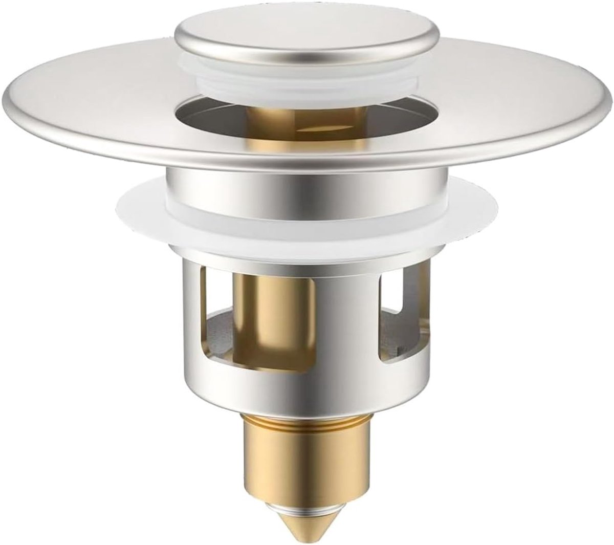 geschikt voor 25 mm tot 46 mm, opklapbare gootsteenpluggen met afvoerzeef, messing springkern met drukknop, universele vervanging voor de stop