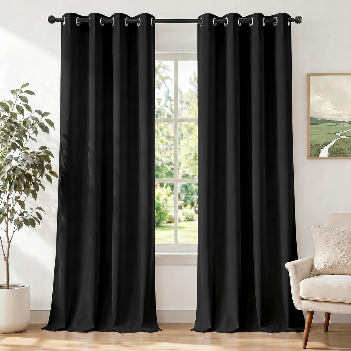 Gordijnen Kant En Klaar Set Van 2, 140x280cm, Gordijnen Verduisterend Met Ringen, Thermische Gordijn, Verduisteringsgordijn, Thermogordijnen, Deurgordijn Voor Slaapkamer Woonkamer, Zwart