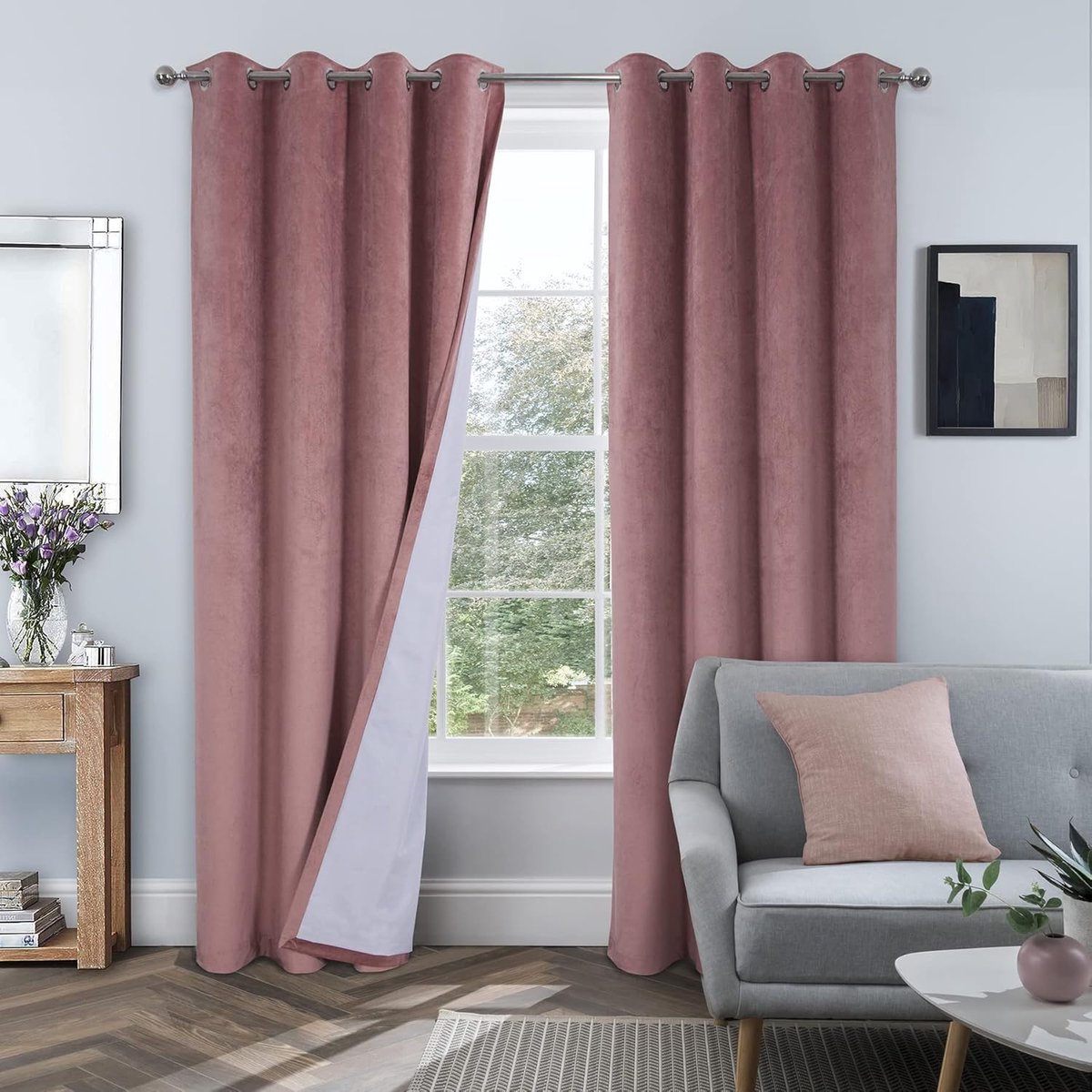 always4u 100% gordijn, ondoorzichtig, fluweel, gordijnen woonkamer, modern, verduistering, geluidsisolatie, zonwering, voor balkondeur, kinderkamer, stof, zeer zacht, kreukbestendig, roze, 245 x 140