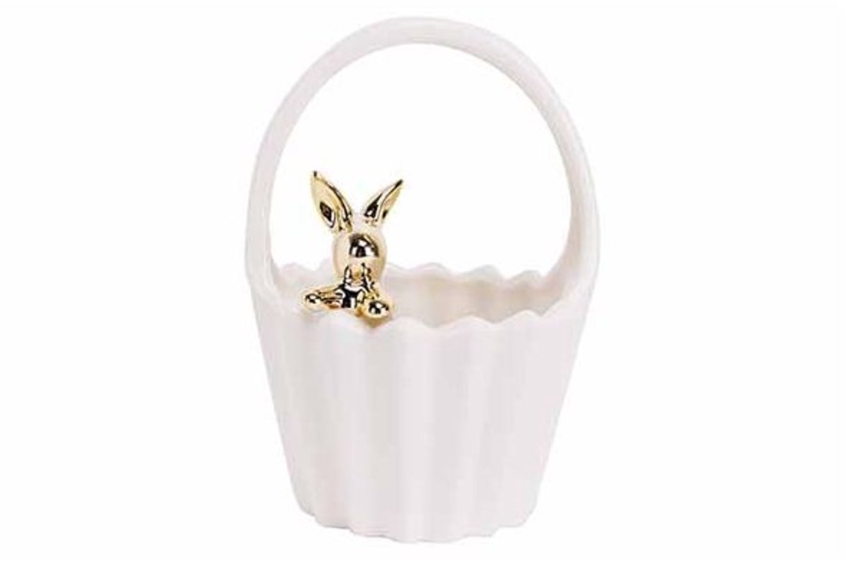 Paasmandje Golden Rabbit Wit 11,5x11xh16 Cm Rond Dolomiet
