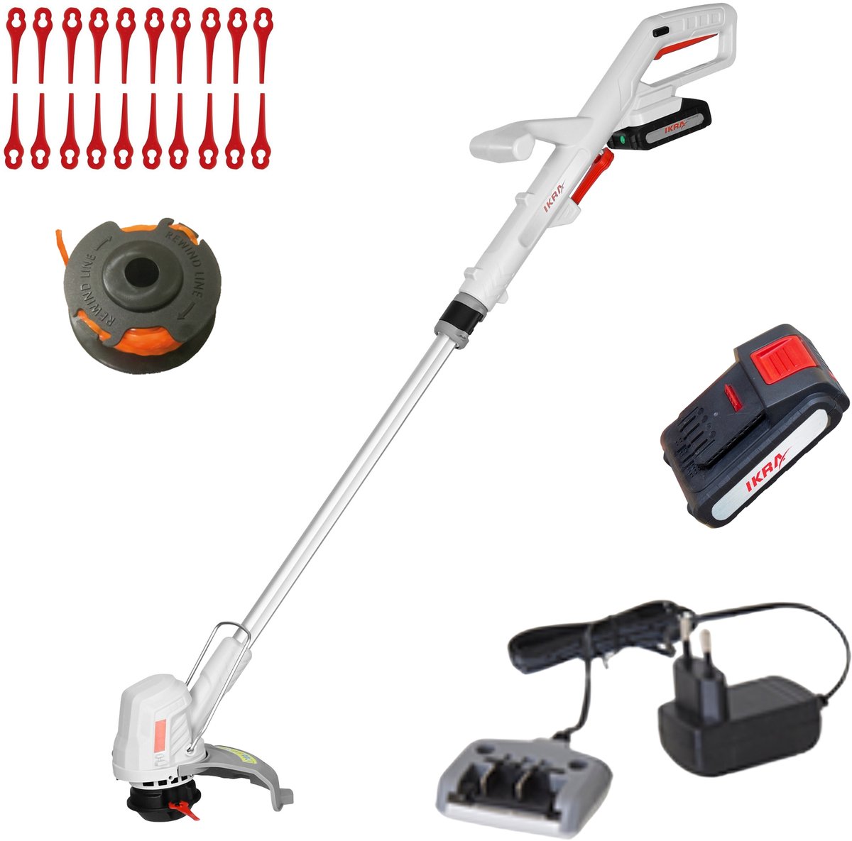 IKRA 2-in-1 accu-grastrimmer IART 2025, incl. accu, draadspoel en 20 nylon messen