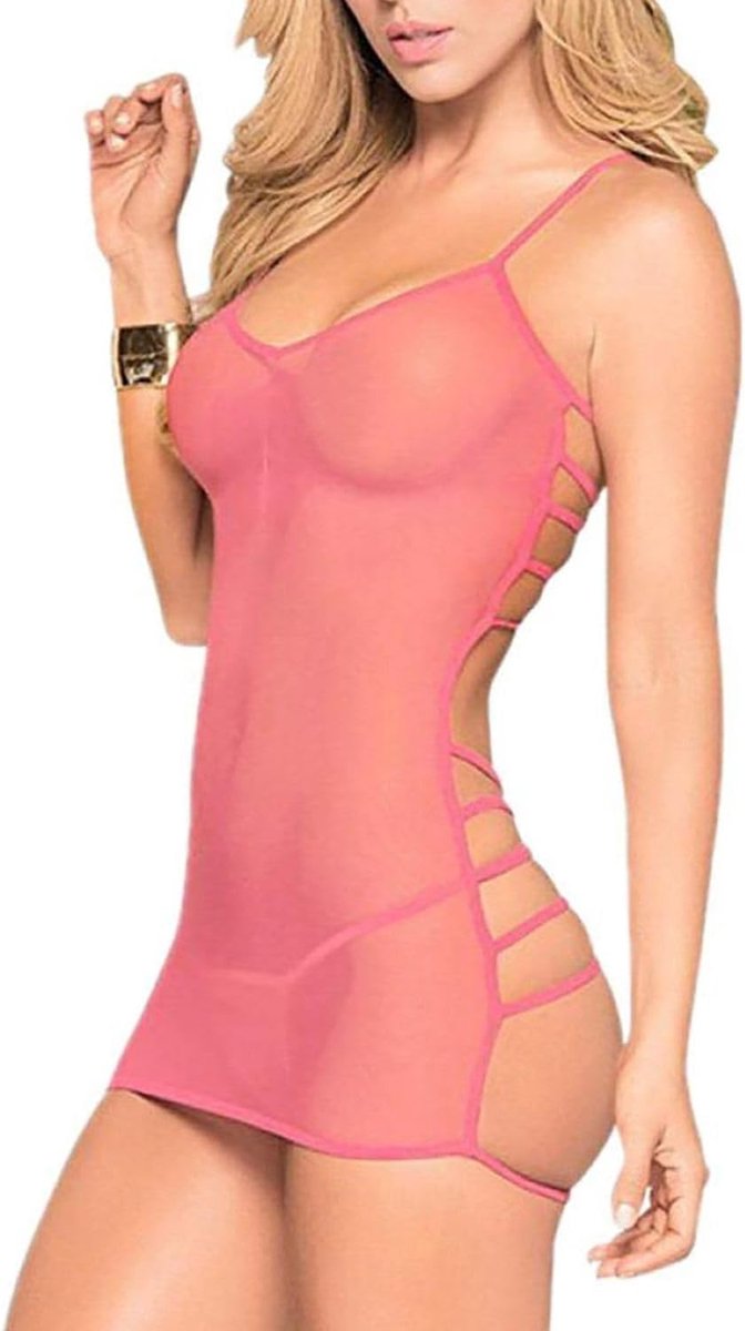 Sexy babydoll dessous transparant dames rugvrij mini-jurk bandjes spaghetti nachthemd kant mesh ondergoed elastisch ondergoed nachtkleding V-hals