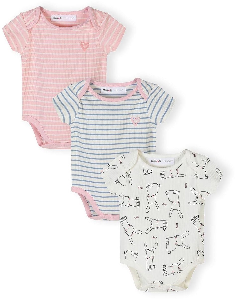 Minoti rompertjes meisjes 3-pack 100% katoen - lichtroze