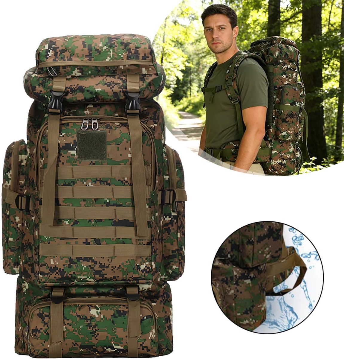 Kampeerrugzak - Militaire Tactische Rugzak - Waterdichte Overlevingstas - Grote Molle-Rugzak - Voor Reizen Kamperen En Jagen