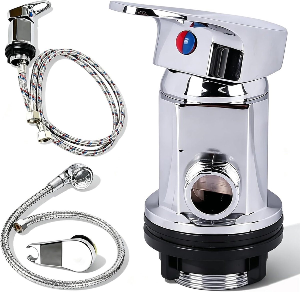 Douche-mengkraan, uitlaat 1/2 inch, kapper handdouche, kapper douchekop, wastafeldouche, 80 cm inlaatbuizen en uitlaatbuizen + sprinklerset voor camper, camper