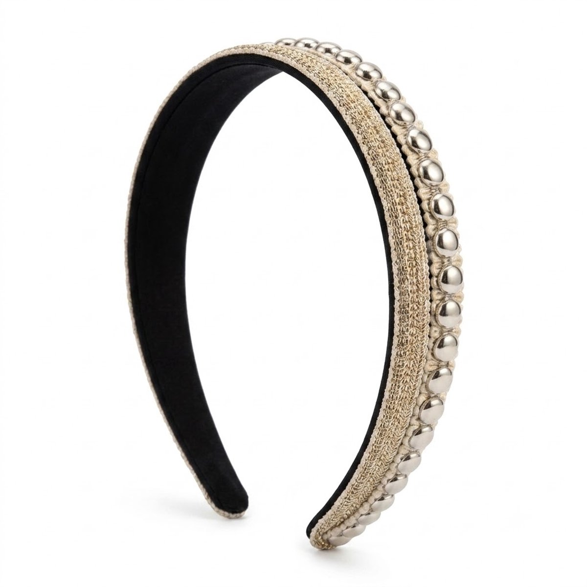 Gebroken witkleurige diadeem dames met zilverkleurige decoratieve kralen, brede stoffen haarband in vintage stijl, barok diadeem voor dagelijks gebruik, feest, bruiloft en speciale gelegenheden
