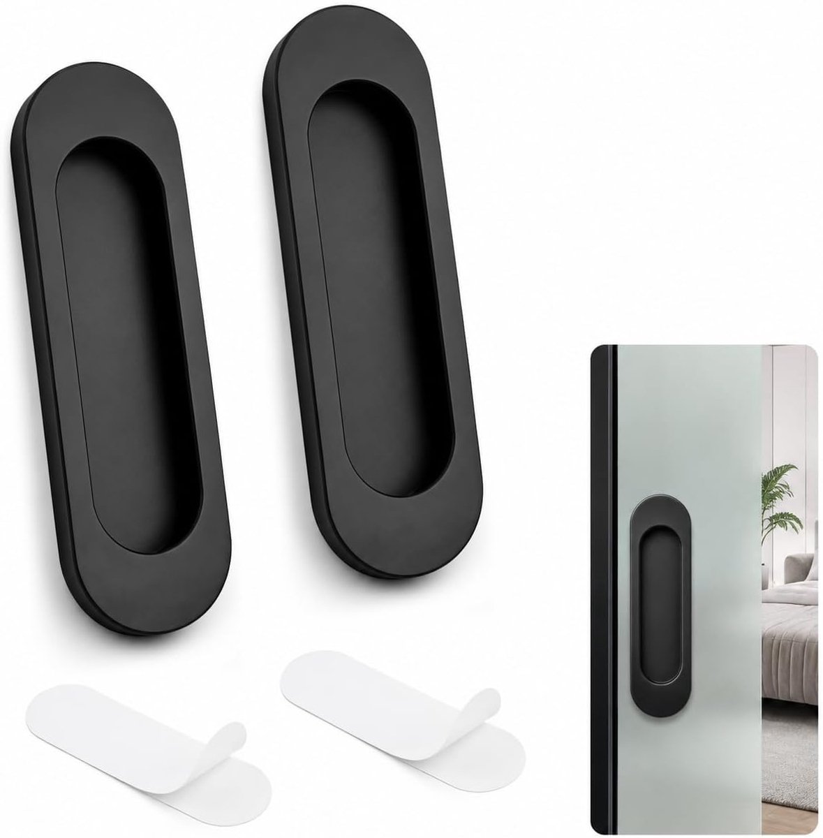 Deurgrepen, 10 cm, zelfklevend, schuifdeurgreep, aluminium deurgreep, ovale schuifdeurgrepen voor schuifdeur en meubels, zwart