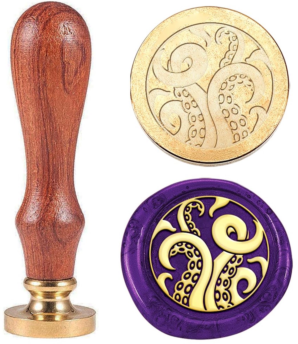 1 stuk vintage dierenwaszegelstempel octopus tentakel zegelwas stempel 25 mm afneembare messing stempelkop met houten handvat voor enveloppen, uitnodigingen, flessendecoratie