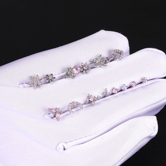 14 stuks 20 g neuspiercings voor dames, hanger, 14 K goud, zilver, roestvrij staal, neusstekers, L-S, kurkentrekker, piercing, hart, maan, neus, stud, nostril, piercing voor dames — afbeelding 4