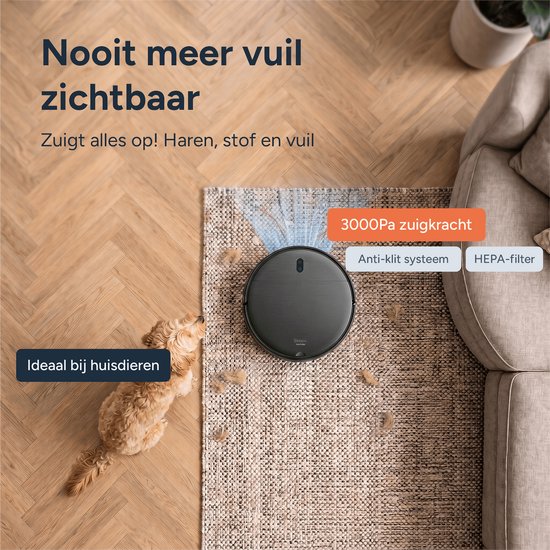 Skoov EcoPulse Robotstofzuiger met Dweilfunctie en Laadstation - Dweilrobot - Stofzuiger Robot en Dweil in 1 - Huisdieren en Hondenharen - Dynamische Navigatie - App & Afstandsbediening - Zwart