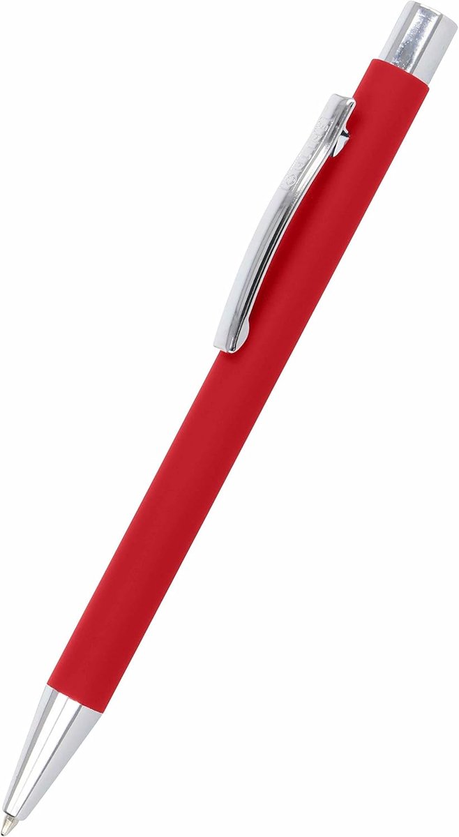 Balpen Soft Metal, balpen van aluminium, verwisselbare grote vulling, schrijfkleur zwart, onuitwisbaar, klassiek rood met soft-touch feeling, metalen clip zilver