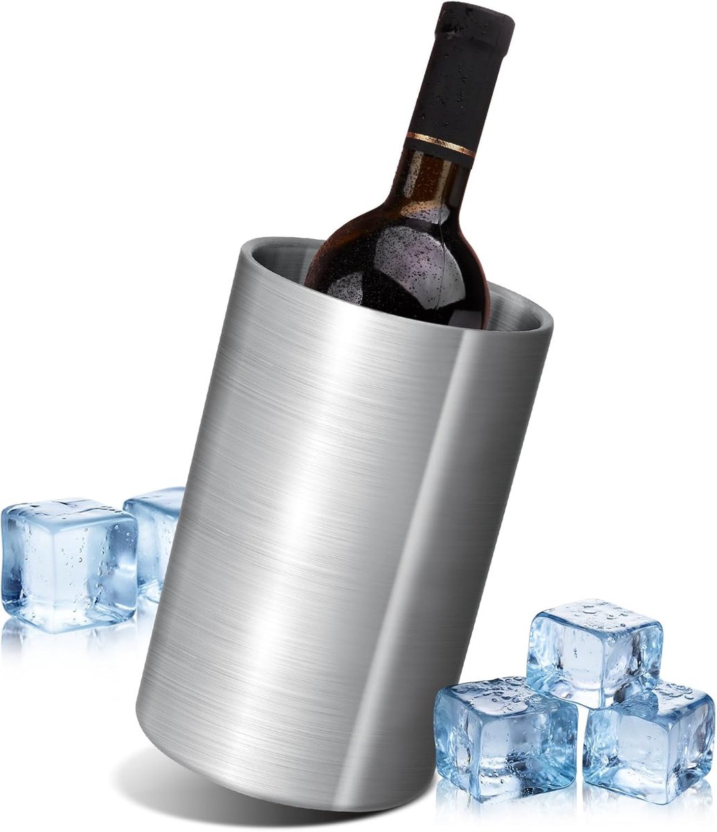 1,6 l wijnflessenkoeler, dubbelwandige wijnkoeler van roestvrij staal, Ø 12 cm, hoogte 19 cm, geschikt voor de meeste flessen, ideaal voor thuis of op reis