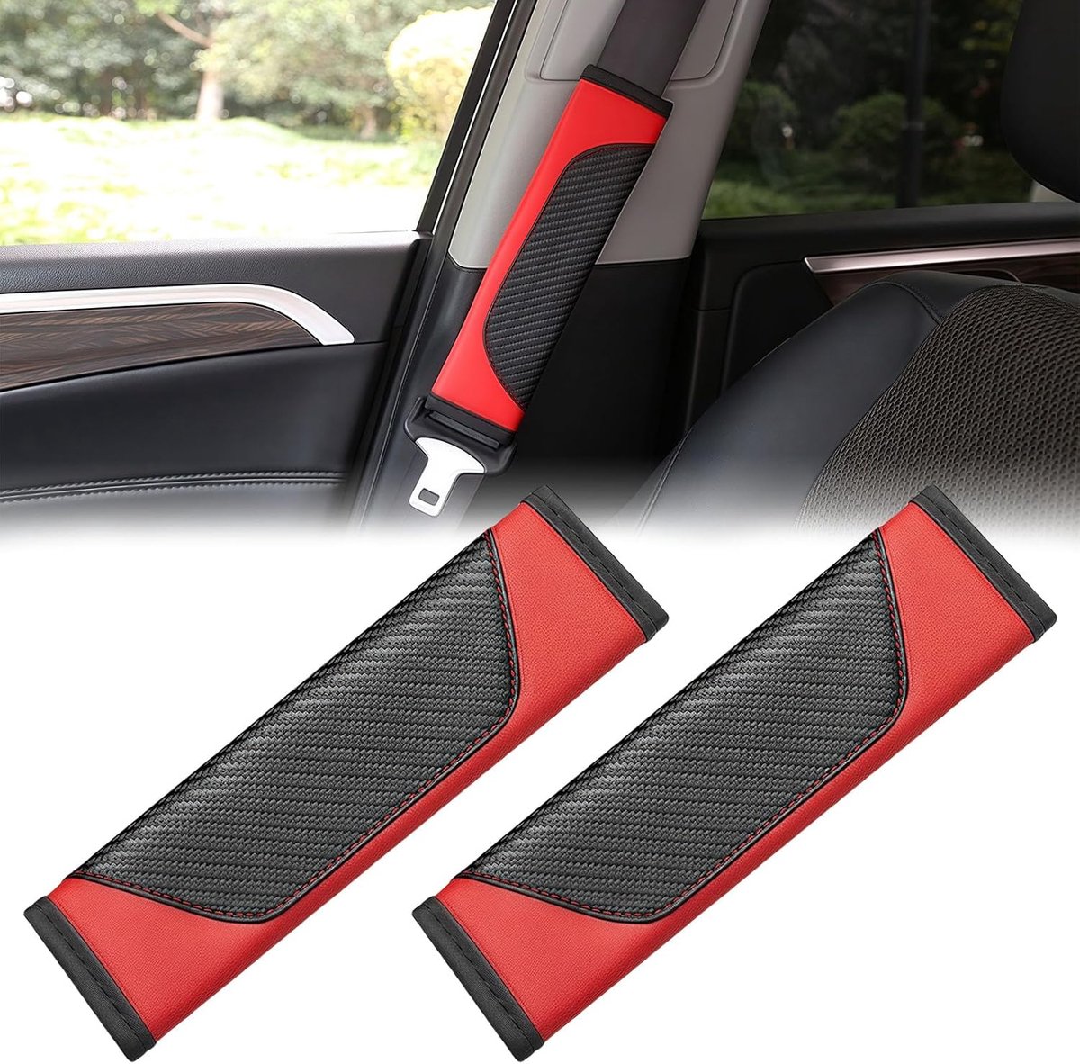 2 stuks gordelkussens voor autogordels, schouderkussens voor autoveiligheidsgordels, koolstofvezel veiligheidsgordelbekleding, zachte veiligheidsgordelbekleding, veiligheidsgordelbescherming voor