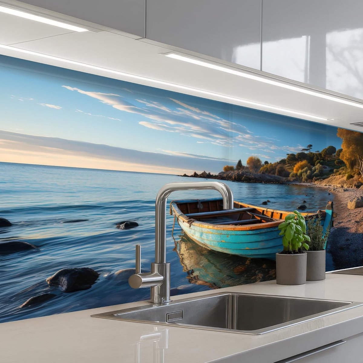 keukenachterwand 80x150 cm zelfklevend keuken decoratie accessories home kitchen spatscherm Boot - Meer - Natuur - Maritiem - Water