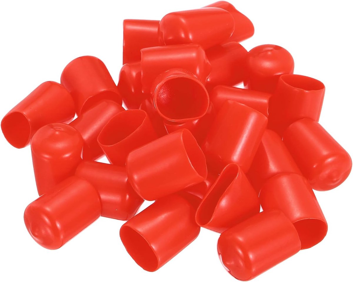 28 stuks rubberen doppen, 17 mm (21/32") ID 25 mm hoogte ronde schroefdraad-beschermkappen flexibele schroefboutafdekkingen voor metalen buisstangbouten, rood