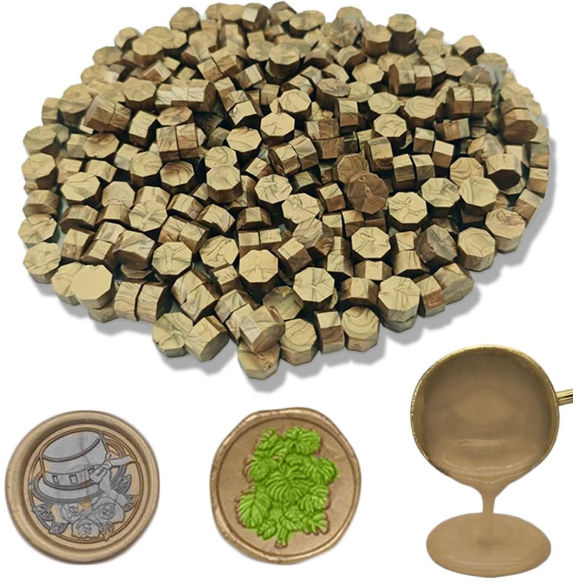 Ioggtser 560 PCS Octagon Verzegelende Wasparels voor de Stempel van de Wasverbinding, Verzegelende Wasparels voor het Maken van Wasverbindingen (Brown)