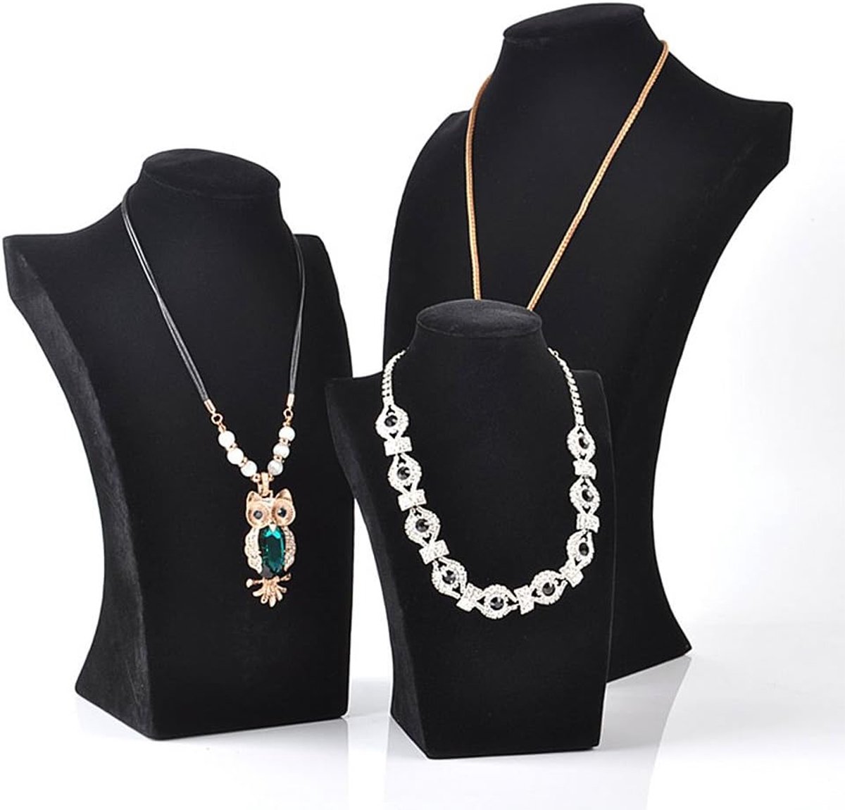 SnelShoppen - Decoratieve Sieraden Bust - Sieradenhouder Voor Kettingen - Zwart Fluweel - 29 cm Hoog - Robuust en Stabil - Perfect Voor Presentatie