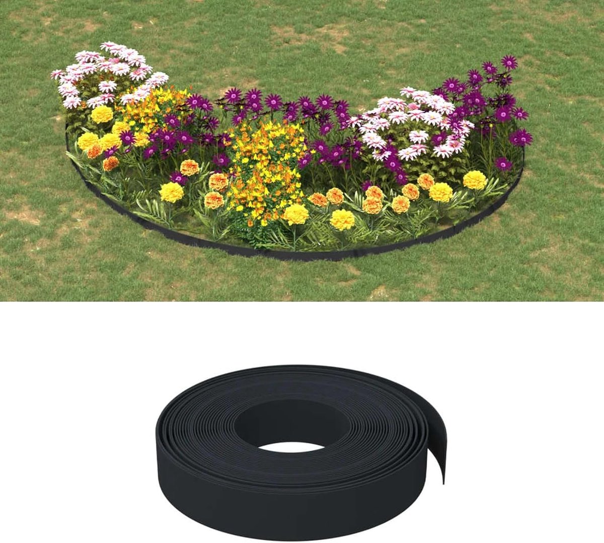 2 stuks, zwart, 10 m × 10 cm, polyethyleen, flexibele bloembedrand voor bloembedden, groentebedden en vijvers, uv-bestendig & winterbestendig