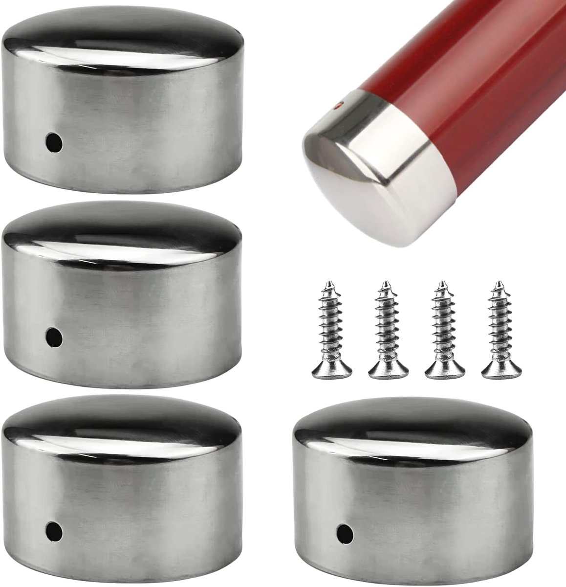 2 paar leuning eindkappen eindkappen, roestvrijstalen ronde leuning eindkap, ultradun 0,4 mm, voor 60 mm leuning ronde leuning eindkap, met 4 stuks roestvrijstalen schroeven (59 mm)