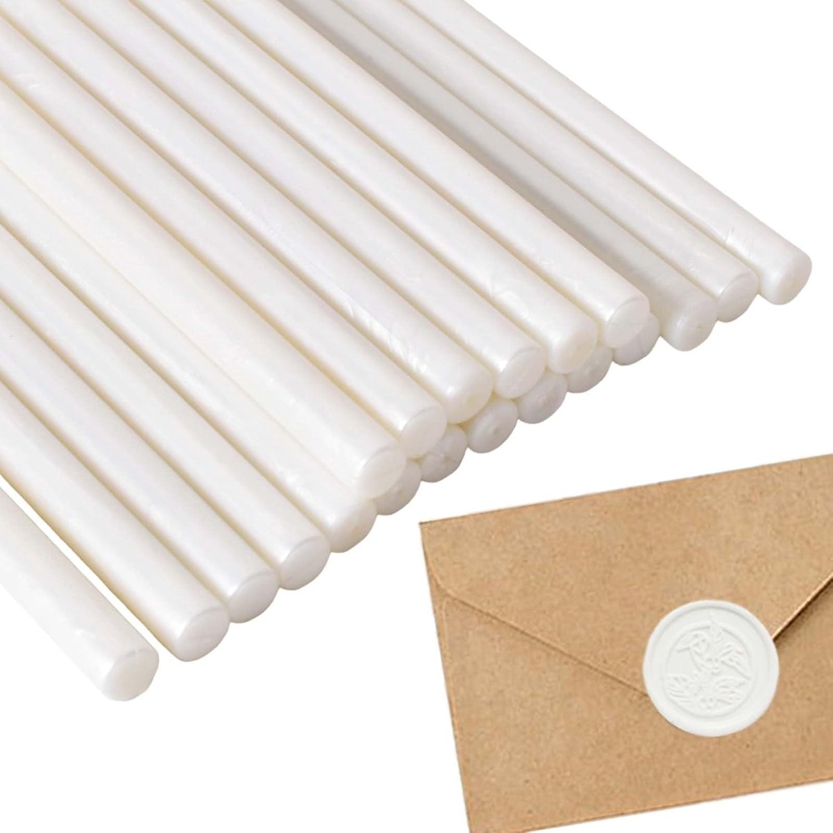 Wasstift voor lijmpistool, 20 stuks, 7 mm, metaalkleur, voor doe-het-zelf, brieven, enveloppen, kaarten, uitnodigingen (parelwit)