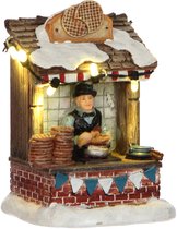 Luville Kerstdorp Stroopwafelkraam - Kerstversiering met Warm Witte Verlichting voor Binnen - Kerst Decoratie met Bakker en Stroopwafels - L7 x B6 x H10 cm - Meerkleurig