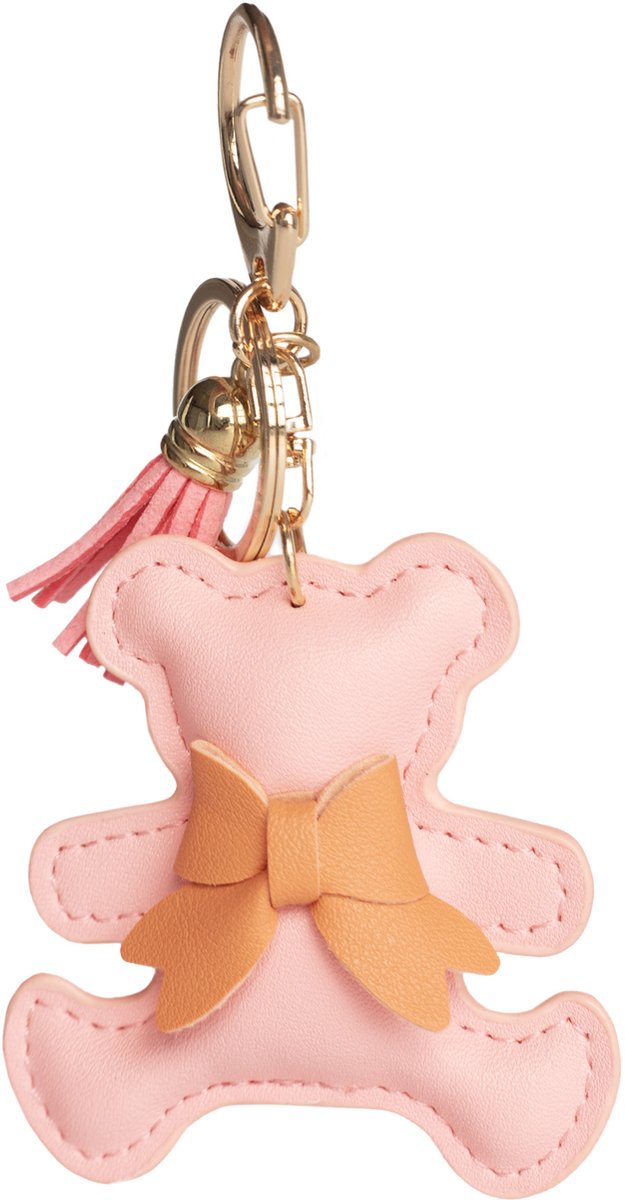 Beer Sleutelhanger Roze - Kunstleren Bag Charm - Tas Hanger - Teddybeer Accessoire met Strikje