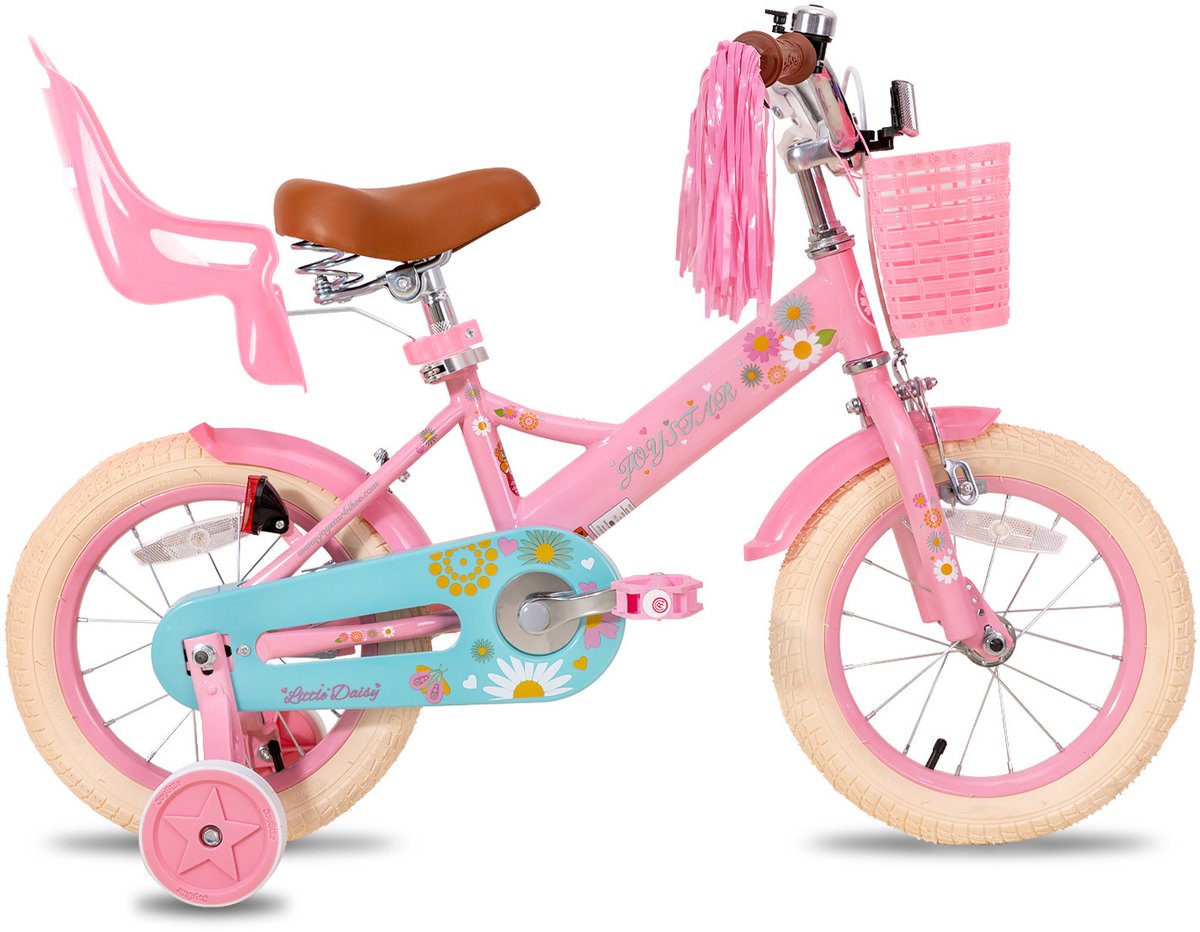 Kinderfiets – Voor meisjes 2–7 jaar – Met poppenfietszadel, streamers, vlag en nummerplaat – Pink2-14 Inch