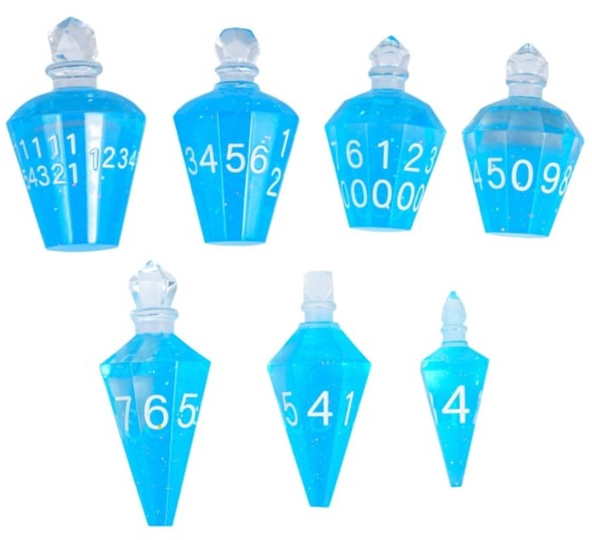 Lapi Toys - Dungeons and Dragons dobbelstenen - D&D dobbelstenen - D&D polydice - 1 set (7 stuks) - Potion dice - Drankflesjes - Resin - Blauw