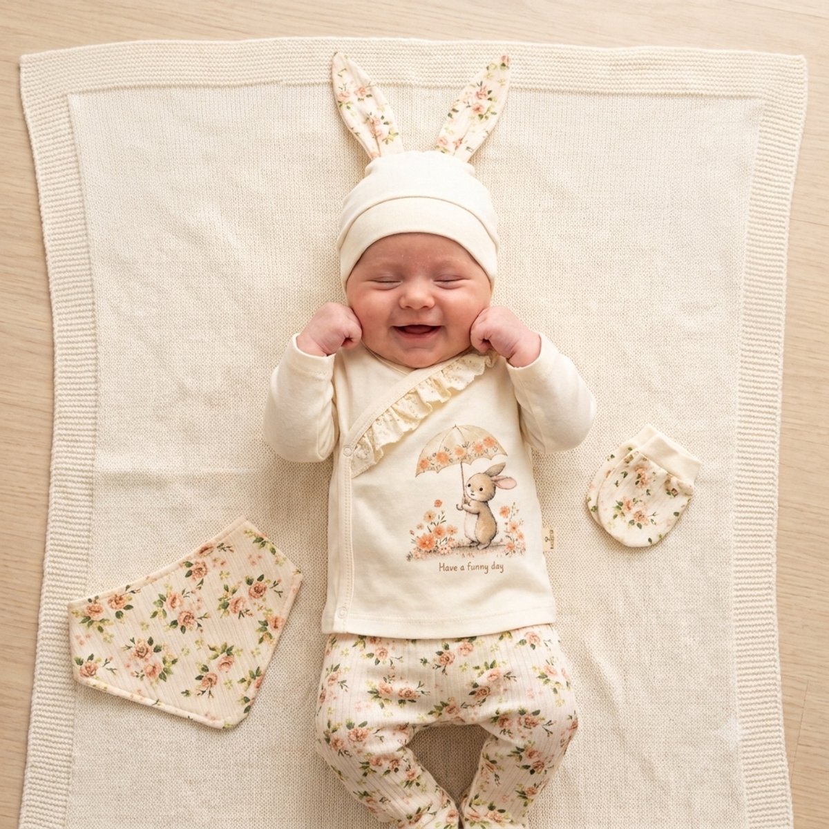 5-delige baby newborn kleding set meisjes - Konijn - Newborn set - Babykleding - Babyshower cadeau - Kraamcadeau
